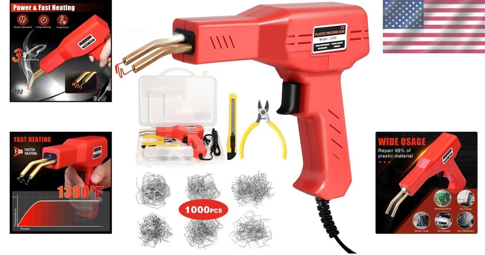 Portable Plastic Repair Kit: 1000PCS Staples & LED Light for Enhanced Usability