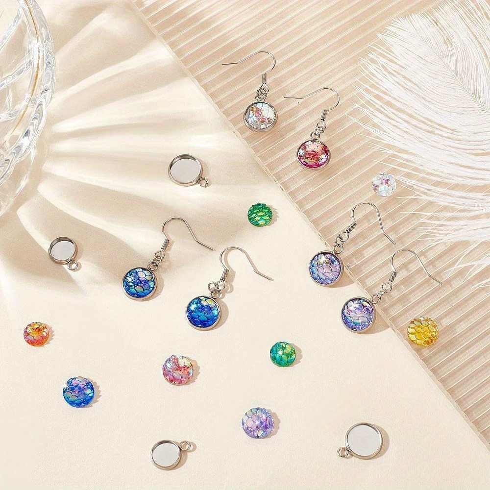 1box Flat Round with Fish Scale Dangle Earring Making Kits Including Resin