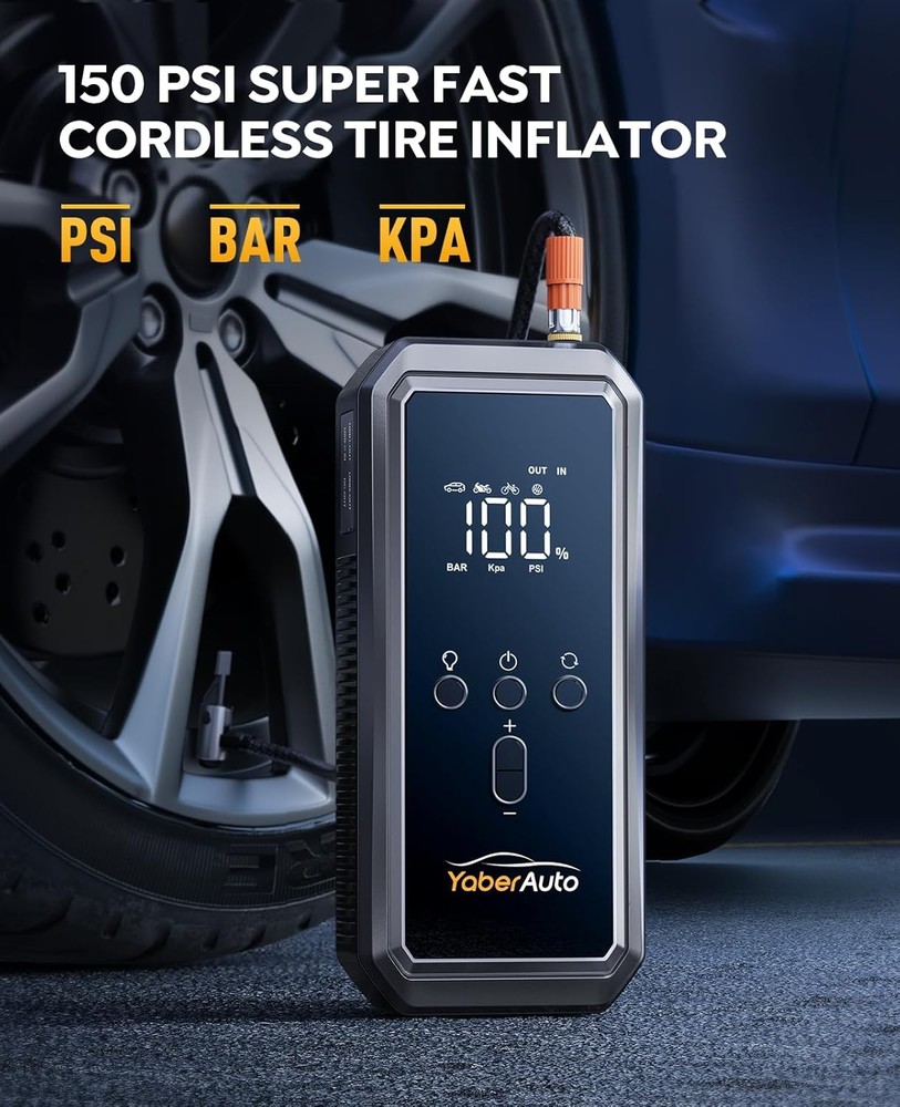 YaberAuto 9-in-1 Car Jump Starter with Air Compressor, 5500A
