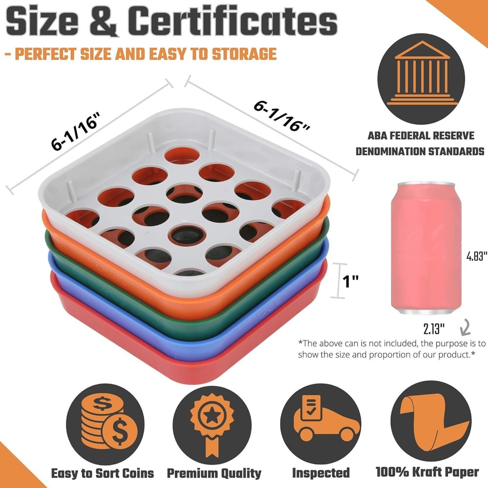 Durable 5-Tray Coin Sorting System with 110 Wrappers for Seamless Organization