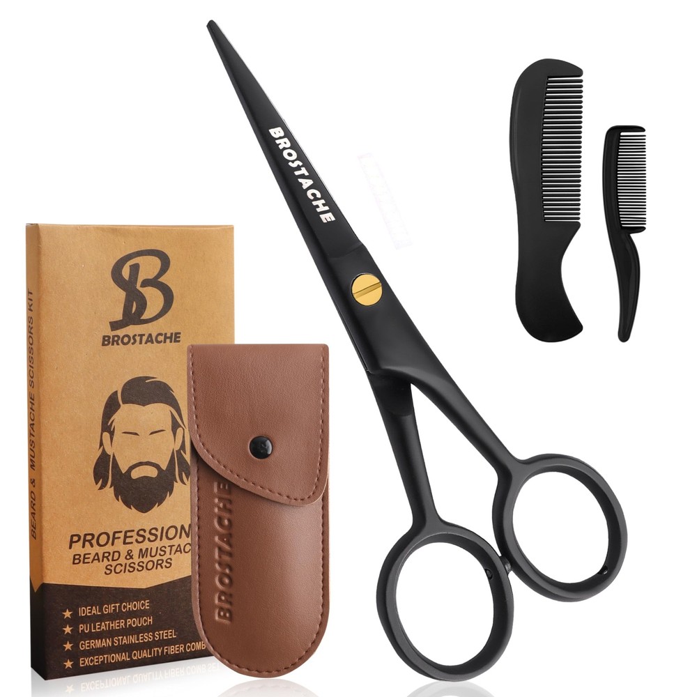 5â€ Professional Beard and Mustache Scissors, German Steel Black