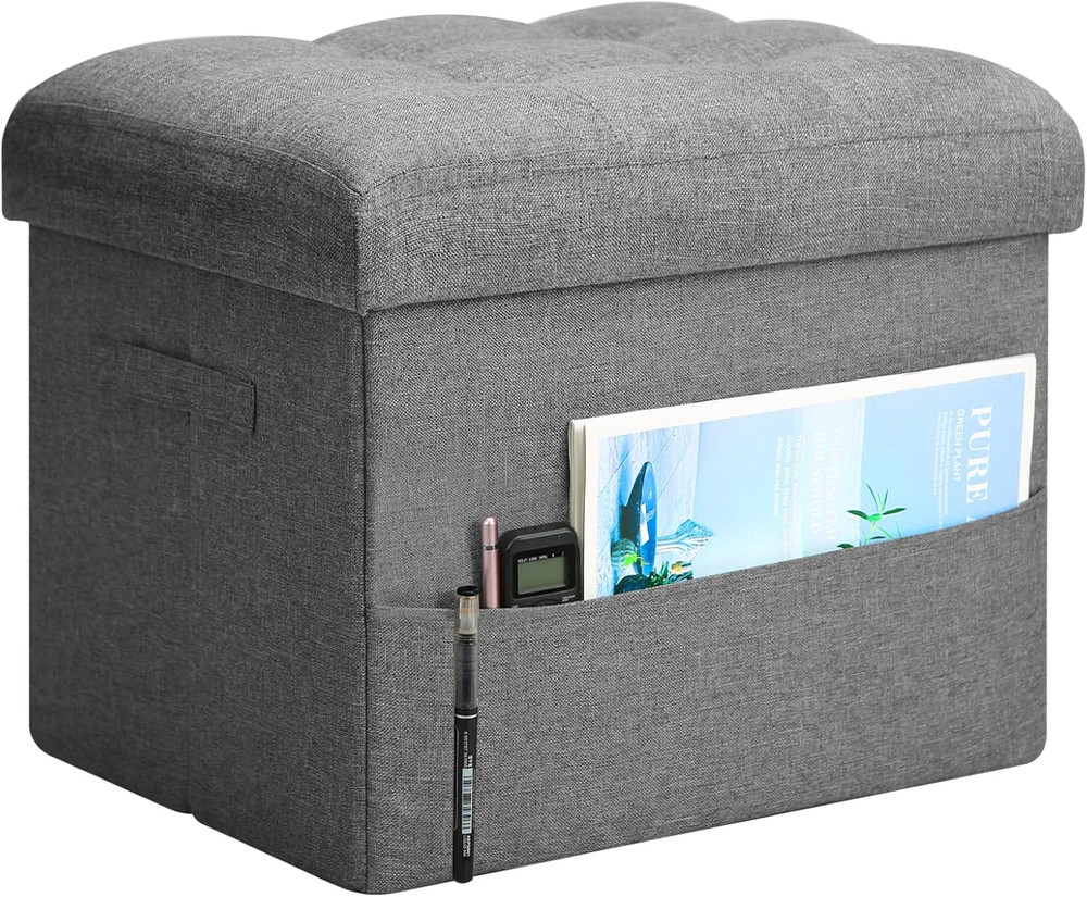 Storage Ottoman with Extra Thick Foam Padded Seat, Foldable Foot Rest Stool with