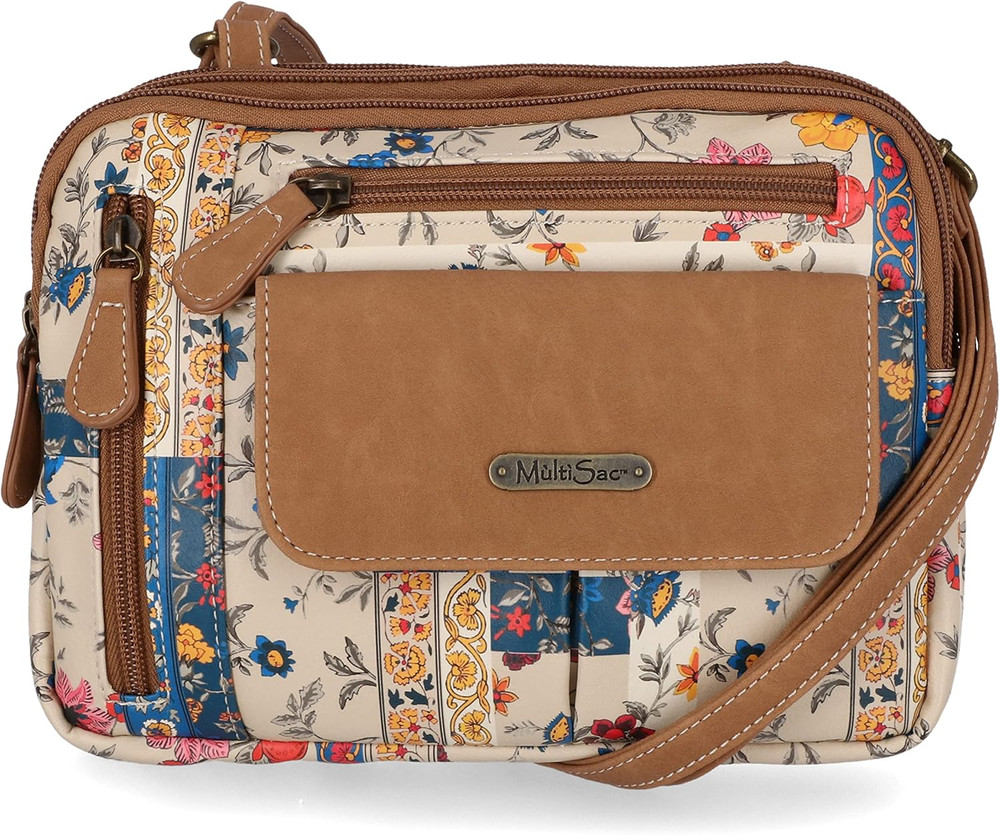 Multisac Zippy Triple Compartment Crossbody Bag Pretty Patch/Hazelnut