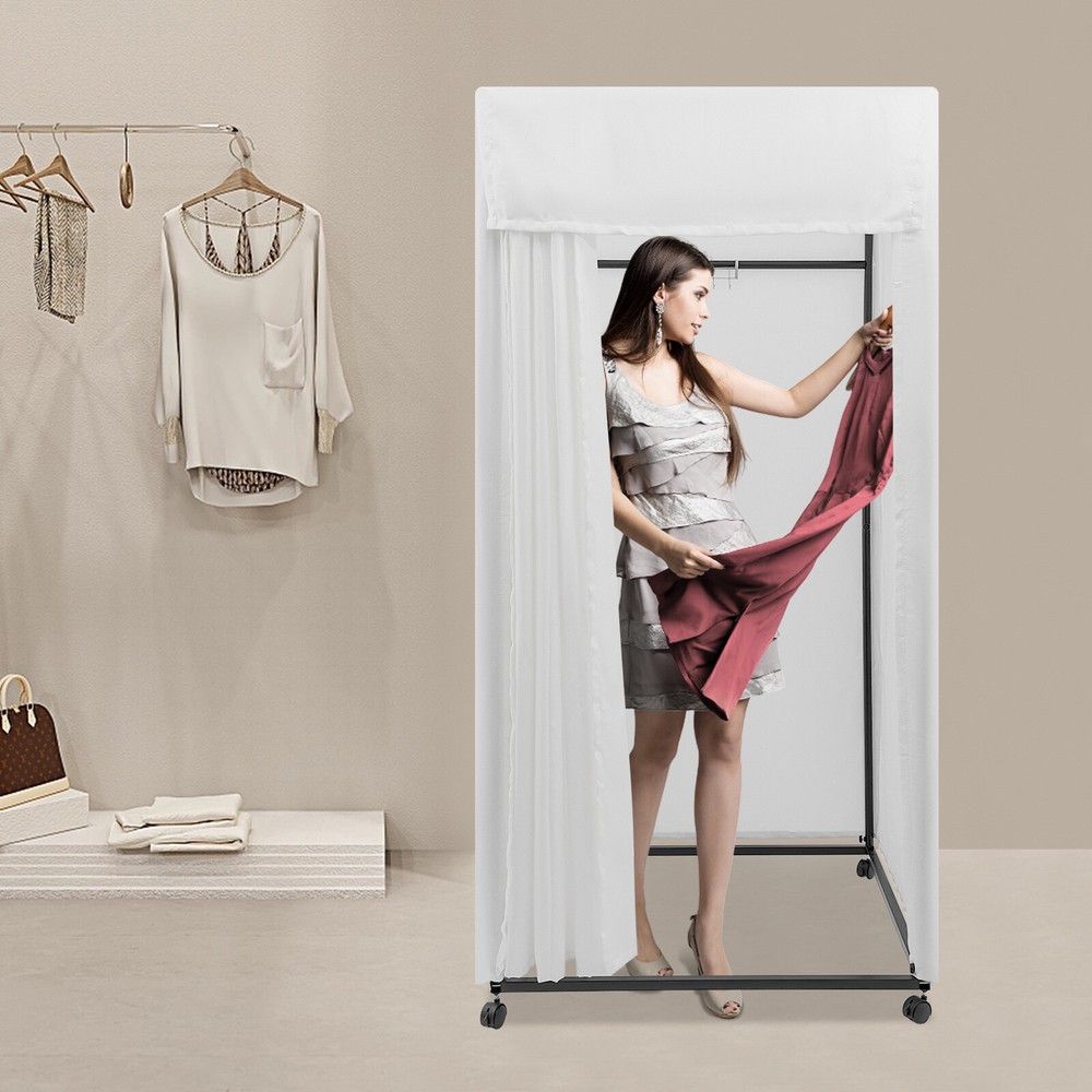 Freestanding Fitting Room Movable 4-Wheels Portable Rectangular Dressing Room