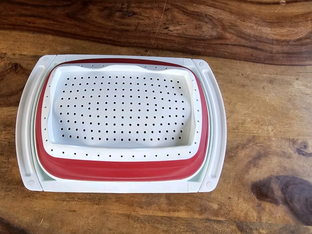 Large Sink Strainer Colander Collapsible Expandable Handles White And Red