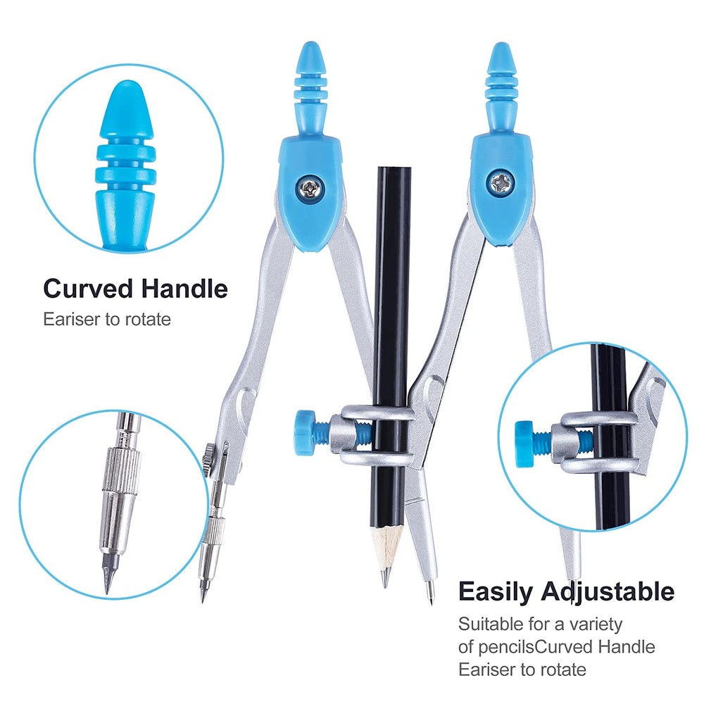 Math Geometry Kit Set 10 Pieces with Shatterproof Storage Box, Student Suppli...