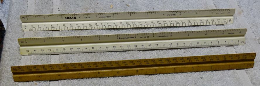 * Lot of THREE (3) Diff - VINTAGE - ARCHITECTURE ENGINEERING SCALES - Dietzgen +