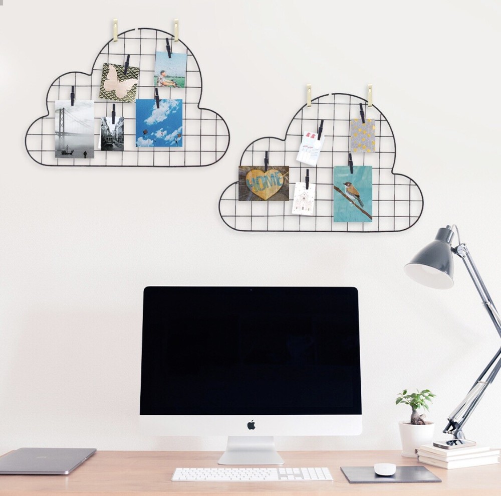MDCM - Wall Hanging Grid Panel Organizer (2-pack) Cloud Shaped Metal Wire Wall