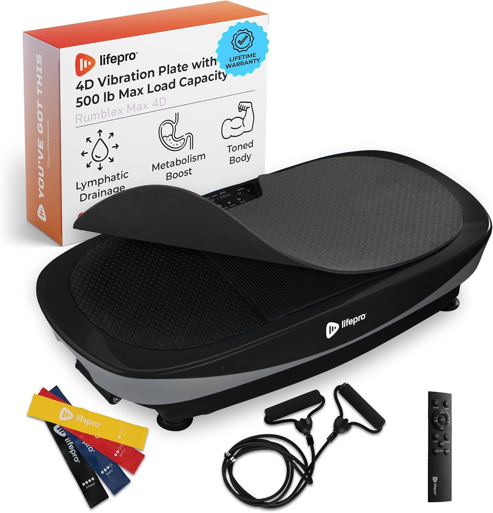 Rumblex Max Vibration Plate Exercise Machine with Resistance Bands 4D Equipment