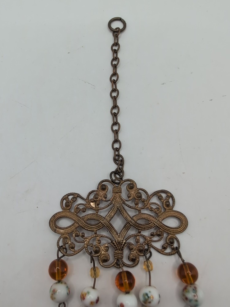Antique Victorian Glass &Brass Ceiling Fan Pull With Lampwork Beads