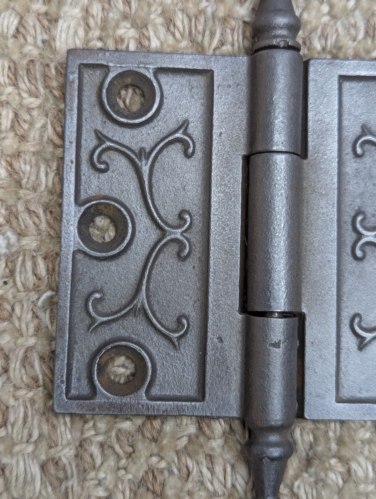 3 1/2" x 3" Antique Decorative Cast Iron Steeple Tip Hinge