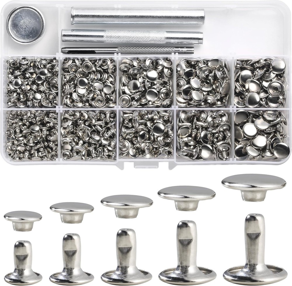 340 Sets Leather Rivets Kit Mixed Sizes Rivets for Leather Double Cap Rivets Stu