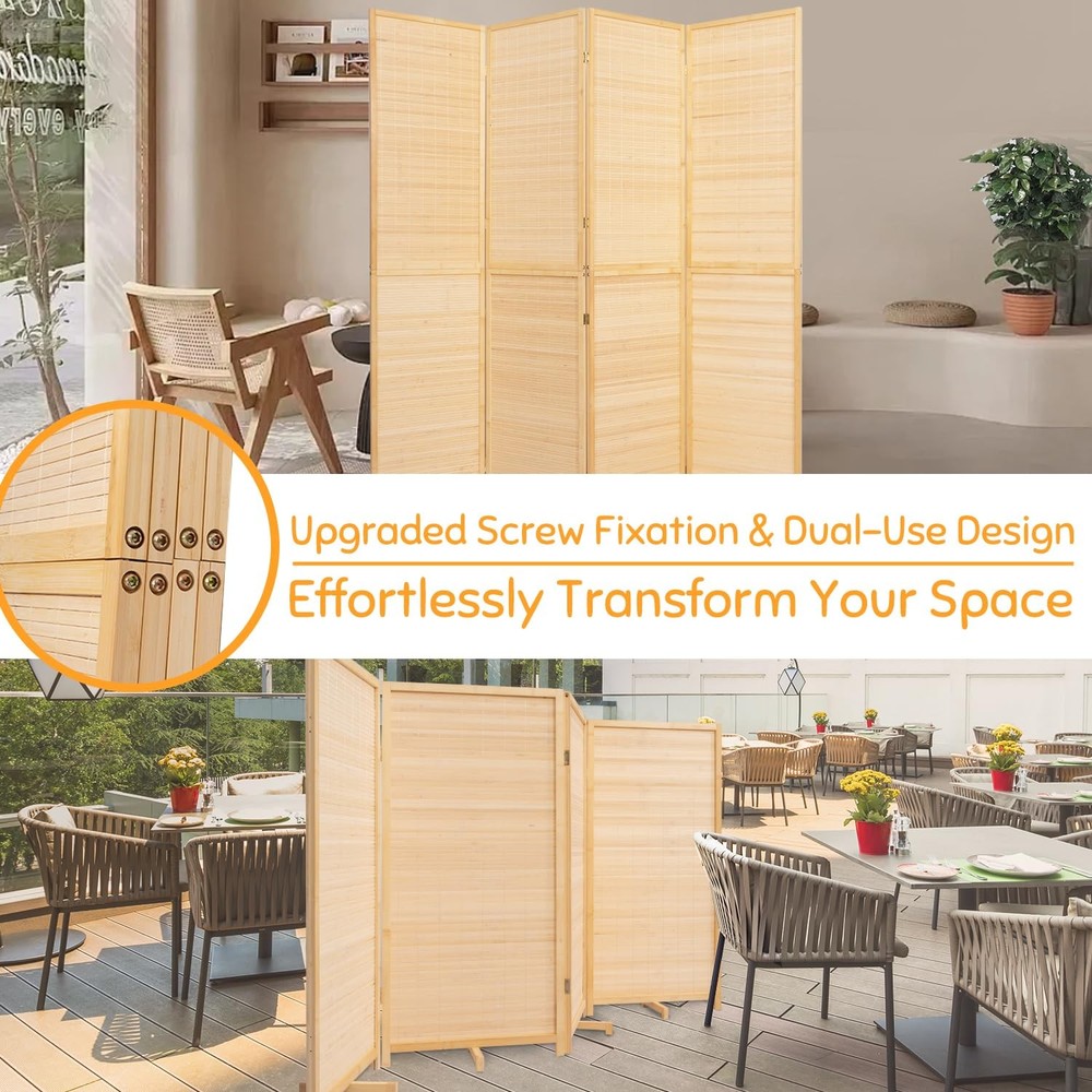 Bamboo Folding Room Divider Privacy Screen 4 Panel
