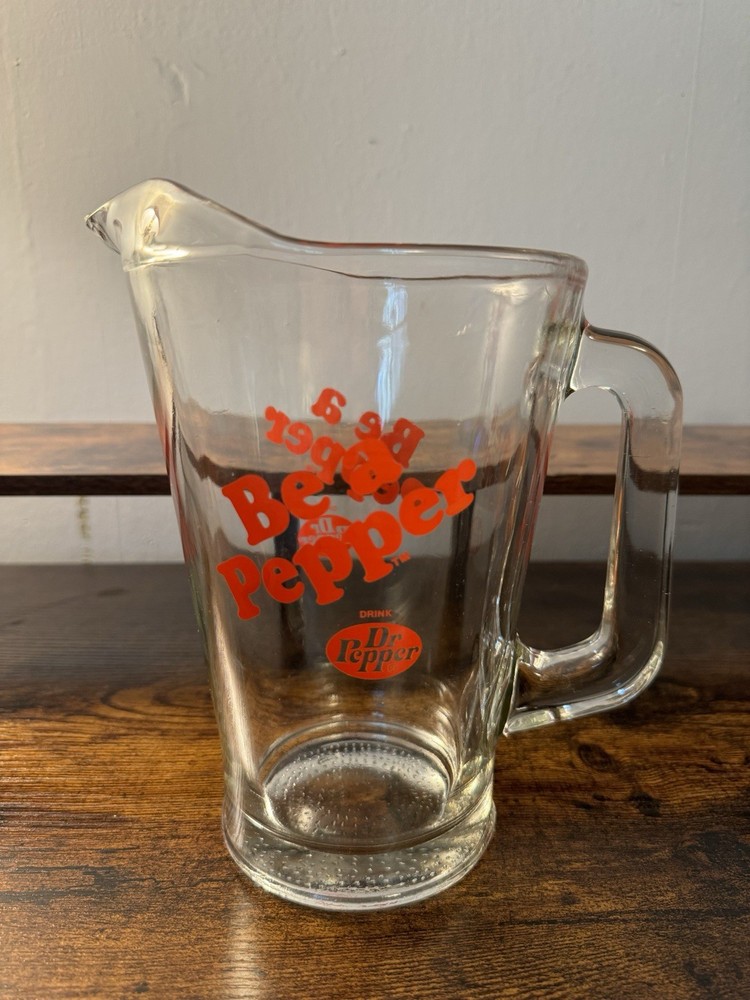 Vintage Dr. Pepper “Be a Pepper” Glass Pitcher - 9”