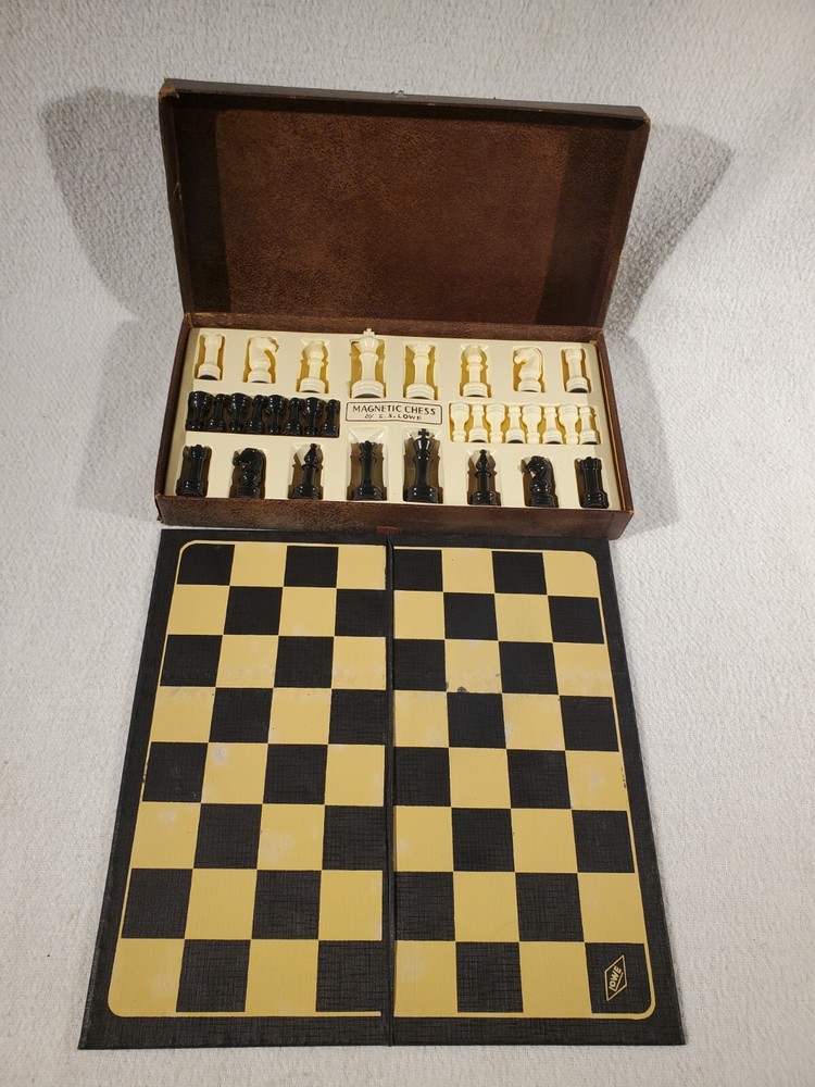 Vintage Chess Set E. S. Lowe Magnetic Chessmen Chess Board Game