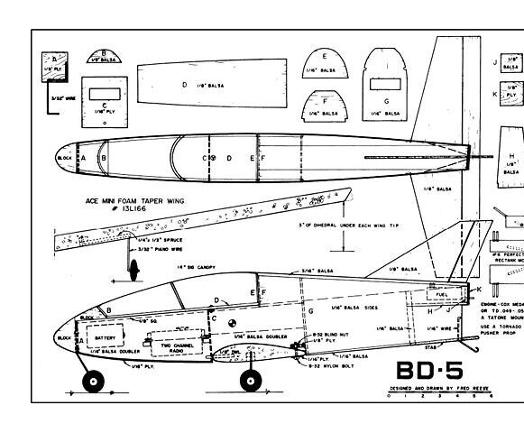 Bede BD-5 RC Pusher 34" WS RC Model Airplane Plans Templates PDF on USB