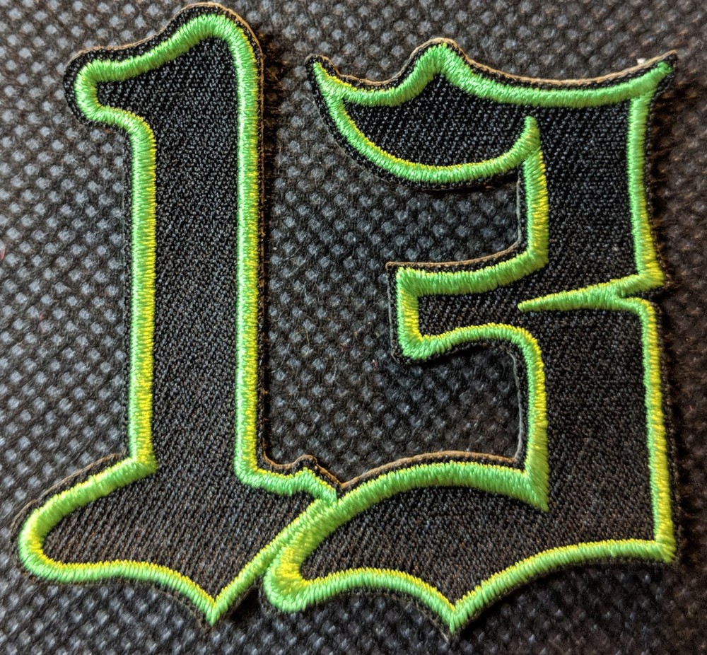 Number 13 Green on Black # 13 Patch Motorcycle Patch Biker Patch