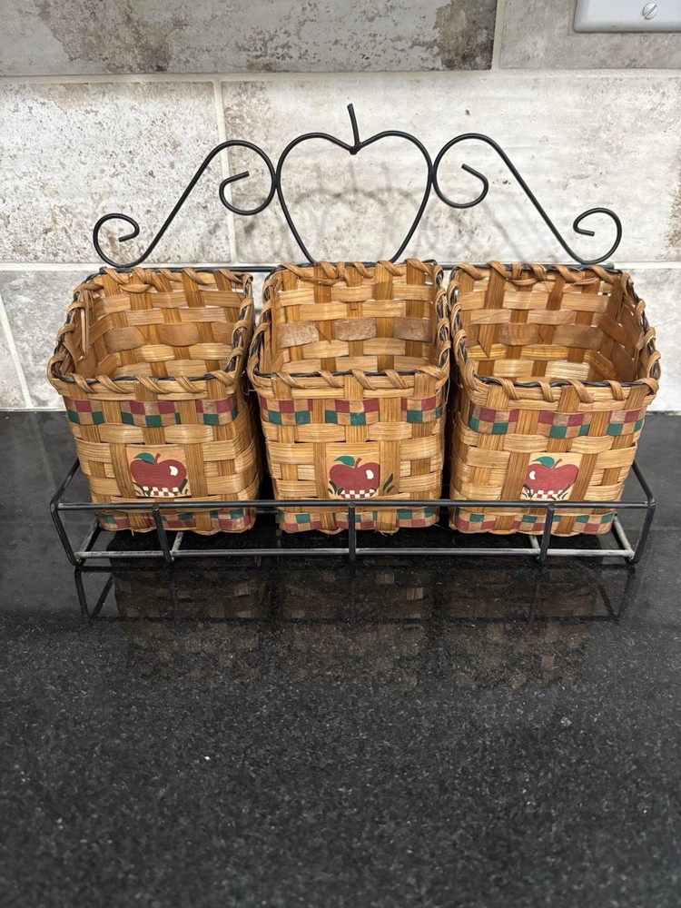 Vintage 3 Apple Basket Wire Shelf Wall Hanging