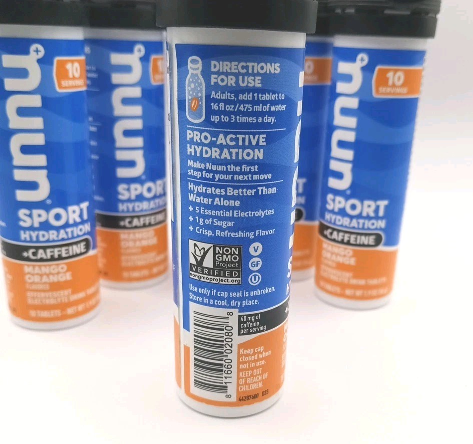 (6) NUUN Caffeine Mango Orange Effervescent Electrolyte Tablets FAST 📭 🚚§}