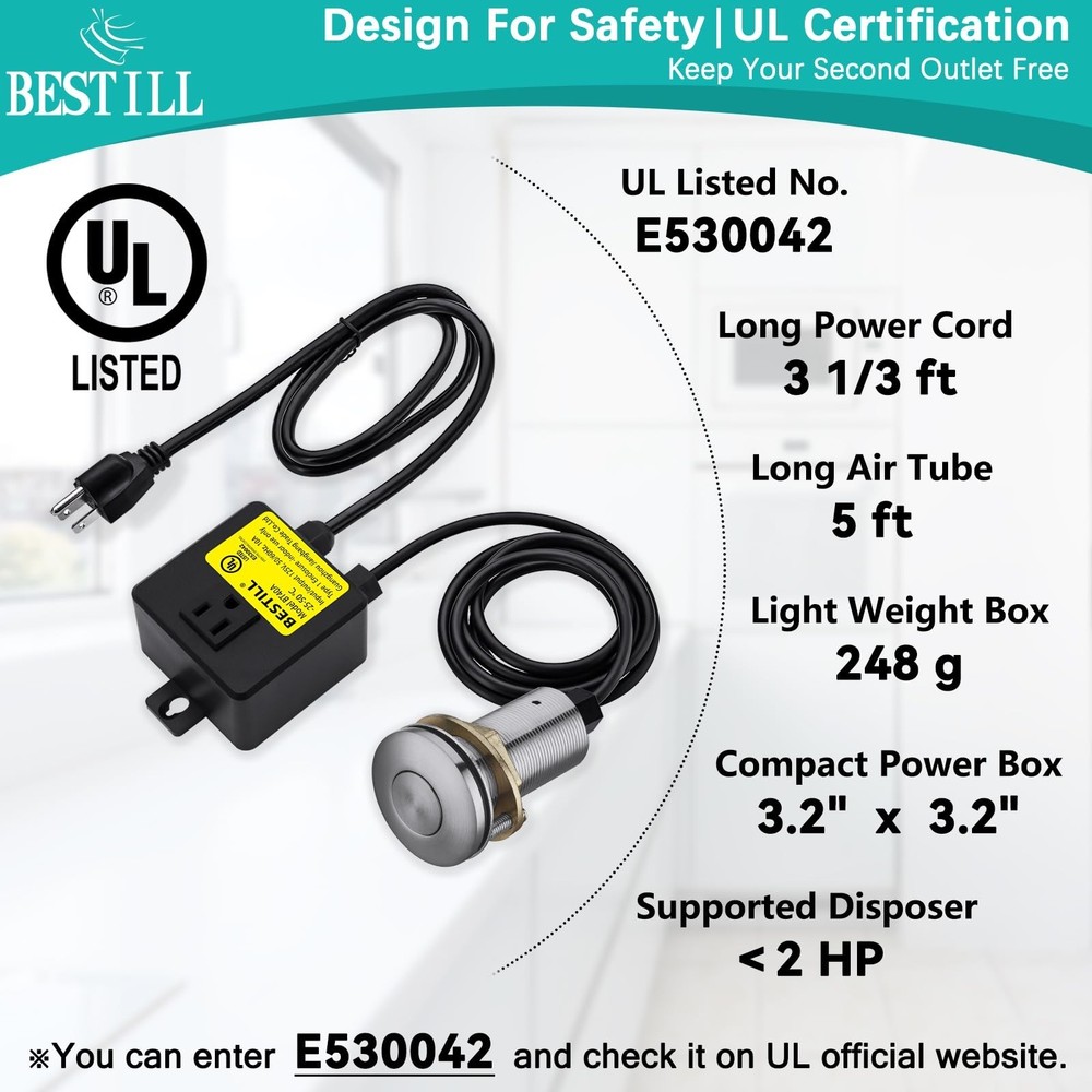 BESTILL Garbage Disposal Button - Brushed Nickel Air Switch for Garbage Dispo...