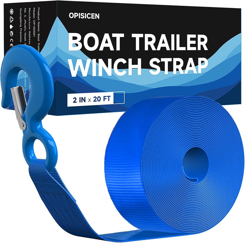 Boat Trailer Winch Strap with Hook 2" x 20' - 10,816lbs Breaking Strength Heavy