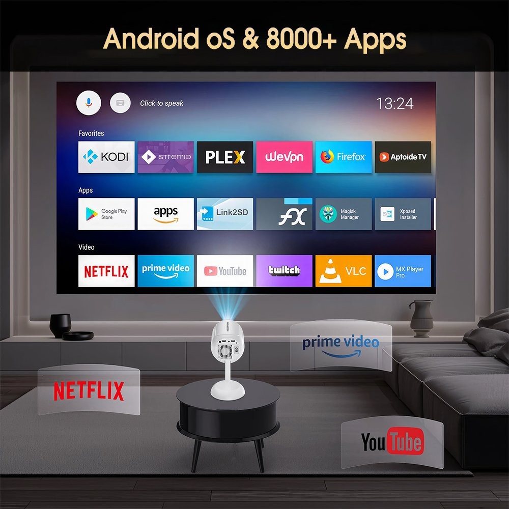 Auto Keystone 1080P Wifi Projector Android Bluetooth Home Video Smart Projector