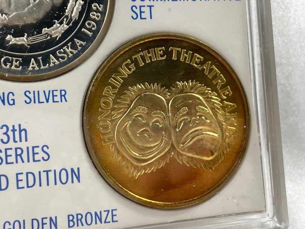 1982 Anchorage Alaska Fur Rendezvous Commemorative Set, Sterling & Bronze