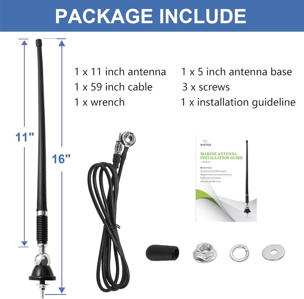 16" Marine Radio Antenna - Black