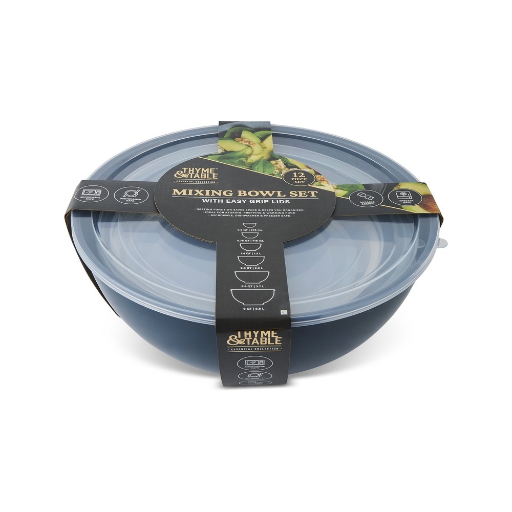 Thyme & Table 12-Piece Nesting Mixing Bowl Set, Blue
