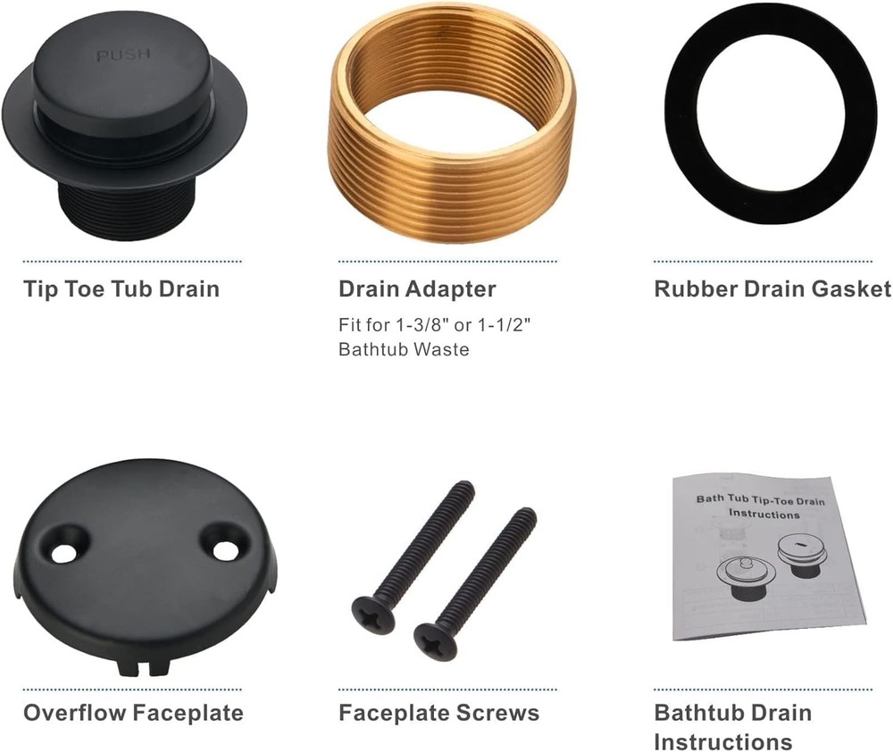 Black Tub Drain Tip-Toe Trim Set Conversion Kit Assembly, Hidrop