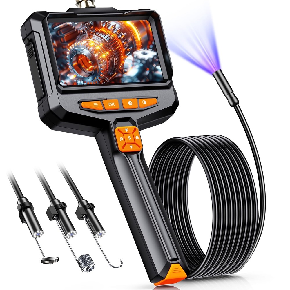 Borescope Camera with Light, 4.3" IPS 1080P HD Handheld Endoscope, 8 Adjustab...