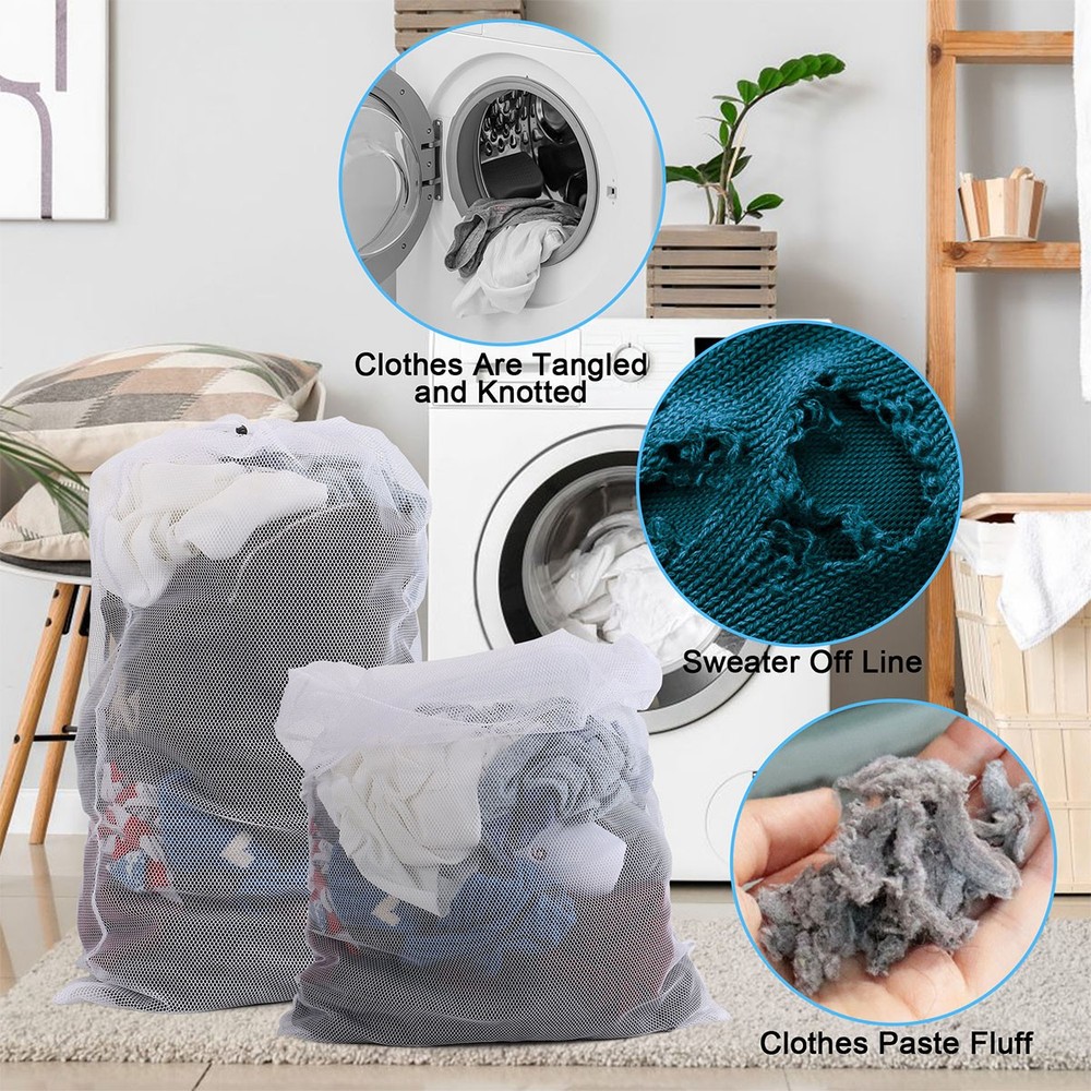 Drawstring Laundry Bag Foldable Hamper Large Mesh Wash Clothes Bag
