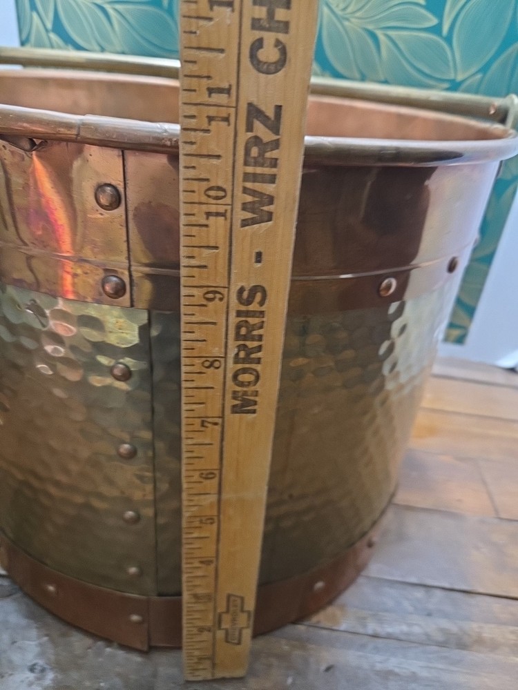Vintage Copper Bucket Coal Fireplace Brass Large NICE