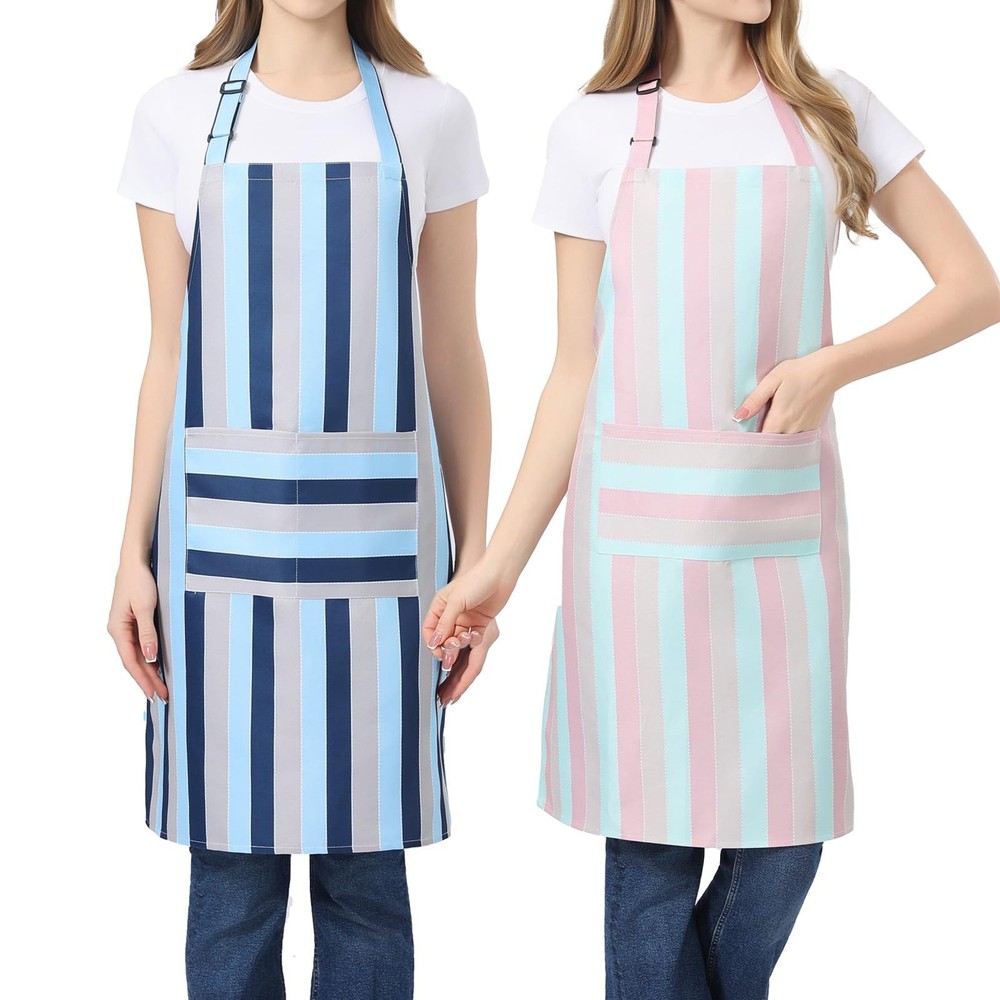 2-piece kitchen aprons, adjustable neck strap waterproof aprons with pocket d...