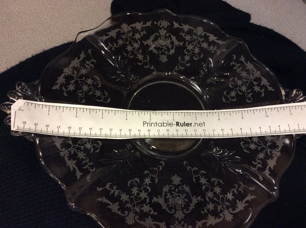 Clear Etched Depression Glass Handle Cake Platter Pre-Owned