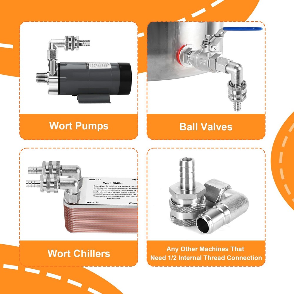 Stainless Steel Quick Disconnect Set 1/2'' NPT Home Brewing Connector Kit Qui...