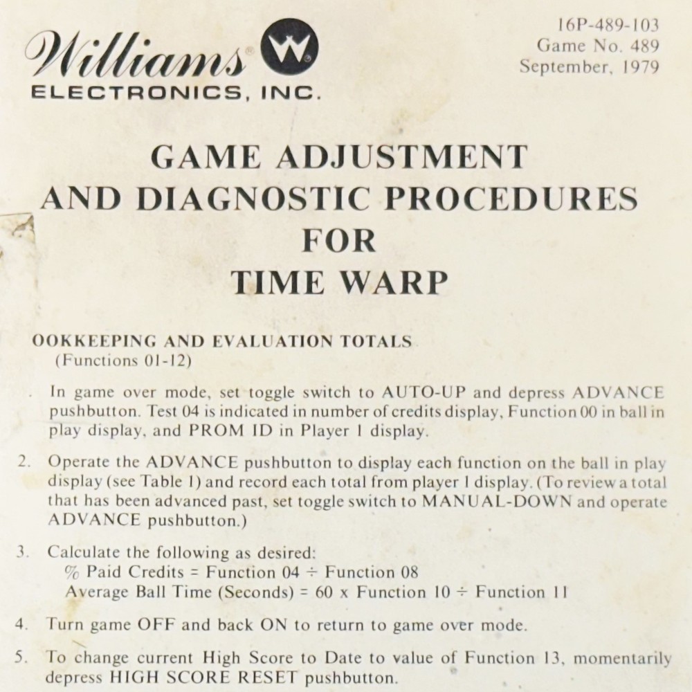 Data East Time Machine Pinball Machine Game Manual Operators Handbook ORIGINAL
