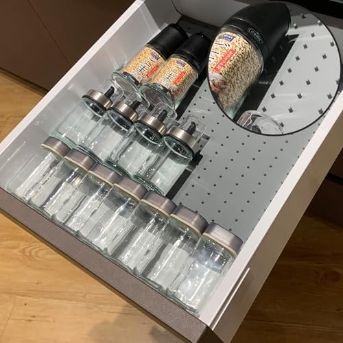Spice Drawer Organizer insert, Adjustable & Non-Slip 1Pack-19" x 12.9" Grey