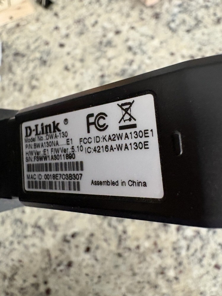 D-link Dwa-130 USB WiFi Adapter Preowned Working Condition