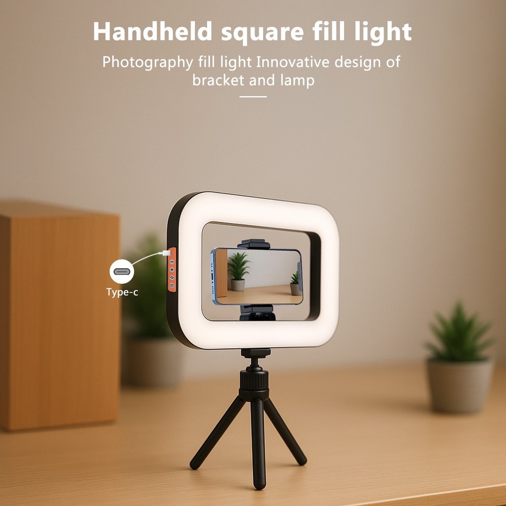 Handheld Fill Light, Rechargeable Selfie Ring Light Cordless Square Fill Light