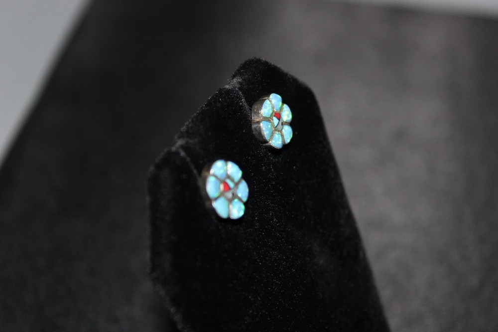 Opal And Sterling Silver Flower Stud Earrings