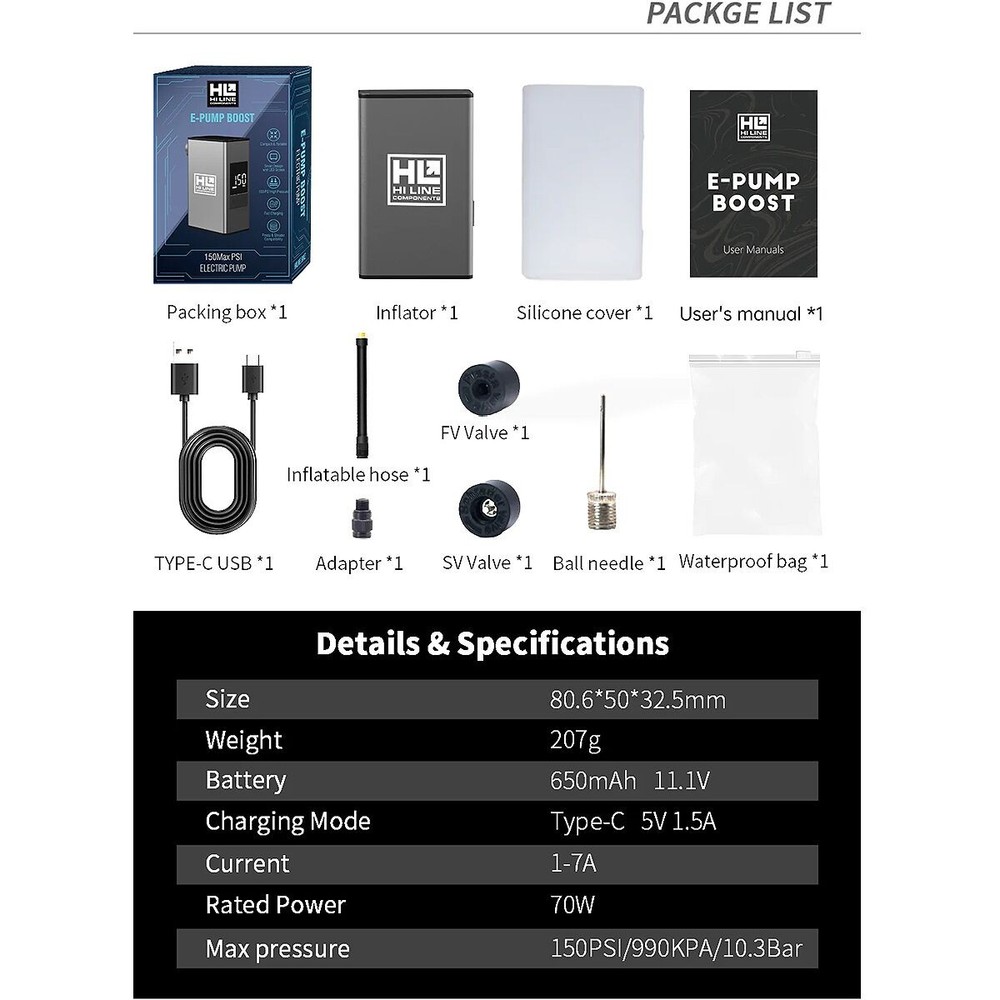 HiLine E-Pump Boost Black, 150 PSI