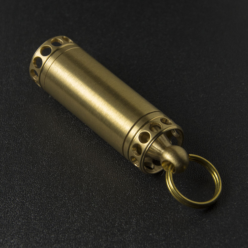 Mini Waterproof Brass Canister Pill Capsule Bottle EDC Keychain