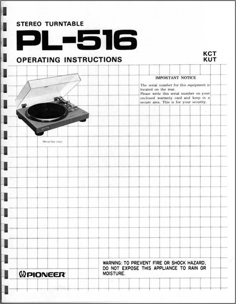 Pioneer PL-516 Turntable Owners Manual