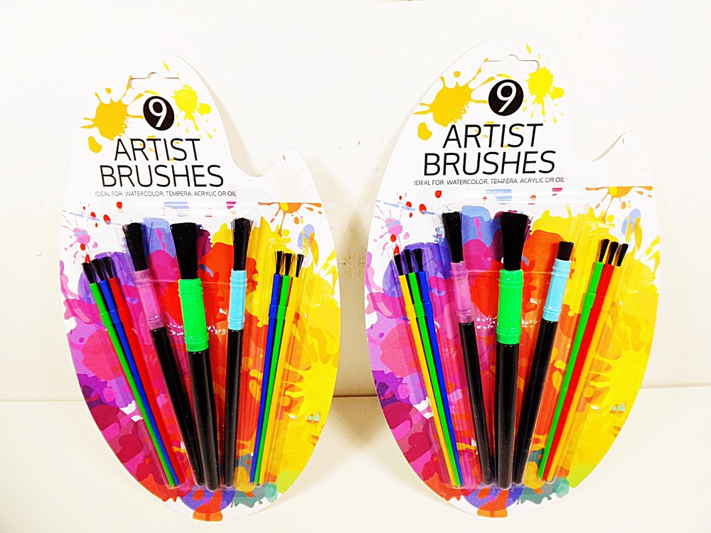 Artist Paint Brush Set Art Brushes 2 Sets 9pc Nylon Bristles Short HandleCraft