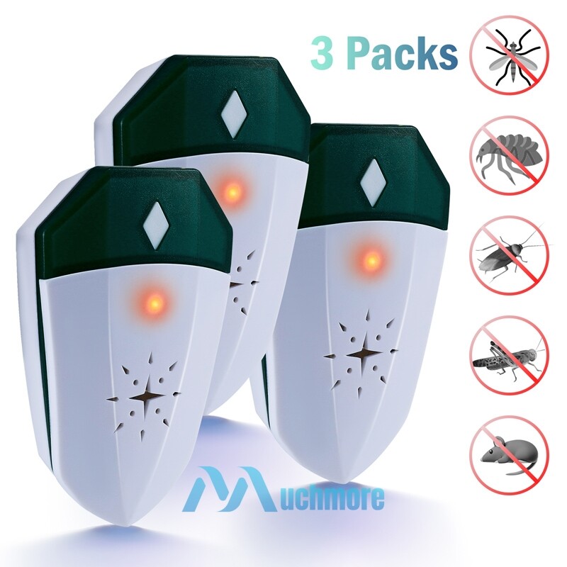 3-Pack Pest Bugs Insect Rodent Repeller: Plug-In Electronic Pest Control 60-150㎡
