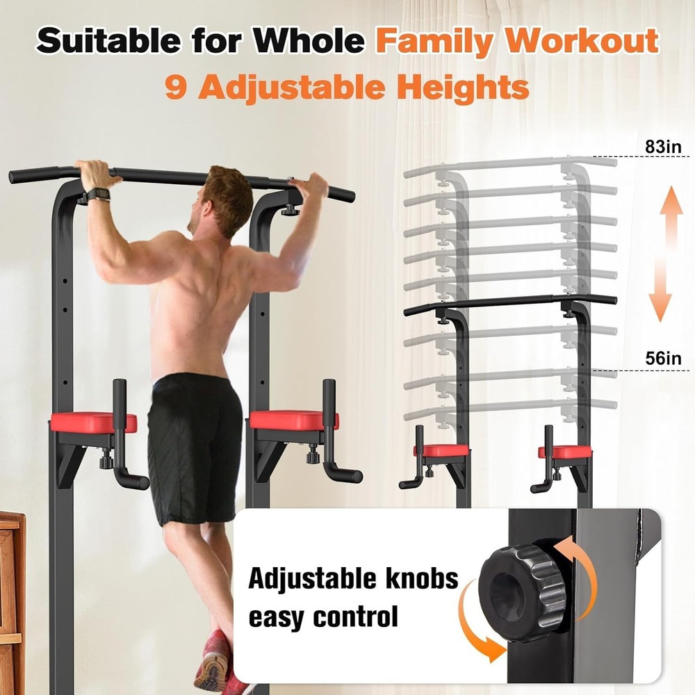 Multifunctional Power Tower & Pull Up Bar - Supports 400 lbs for All Workouts