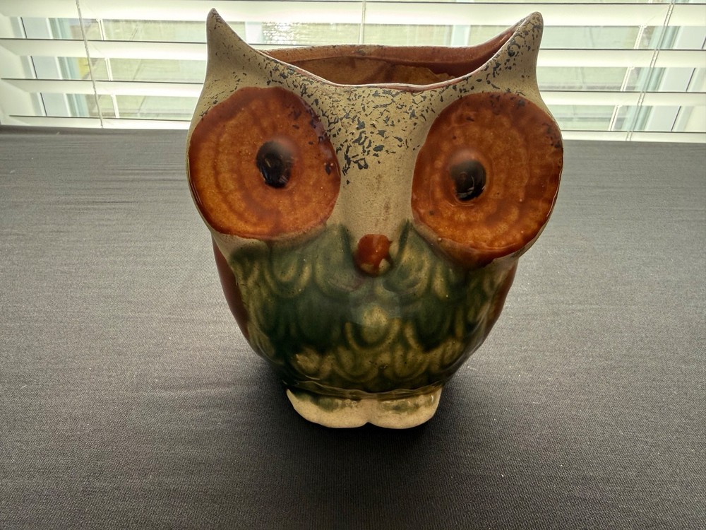 Vintage Owl Planter Pot Rustic Green Brown BOHO BEAUTIFUL