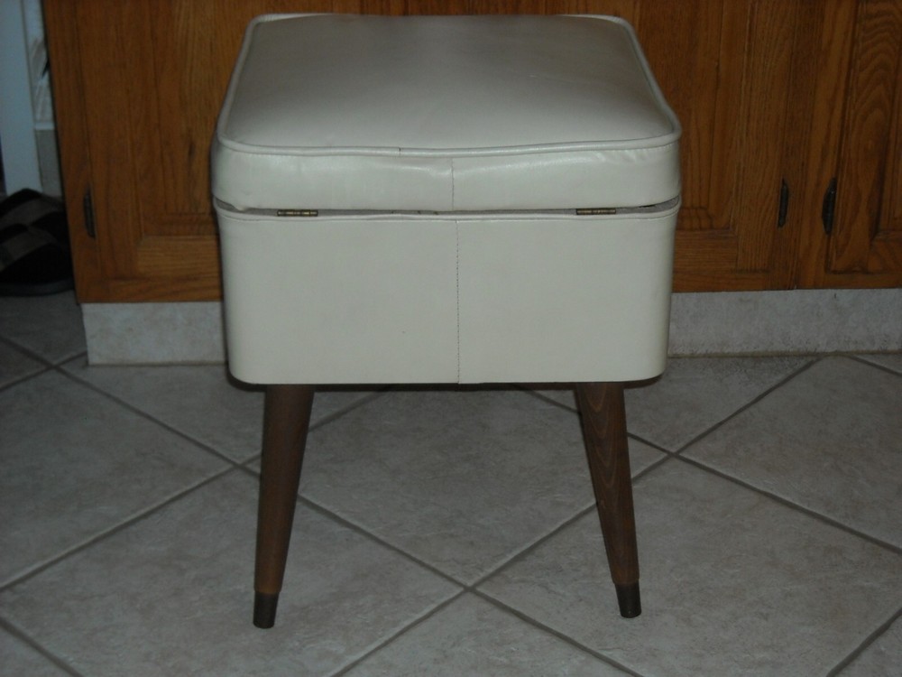 Vintage Sewing Machine Storage Stool MID CENTURY MODERN Bench / Ottoman