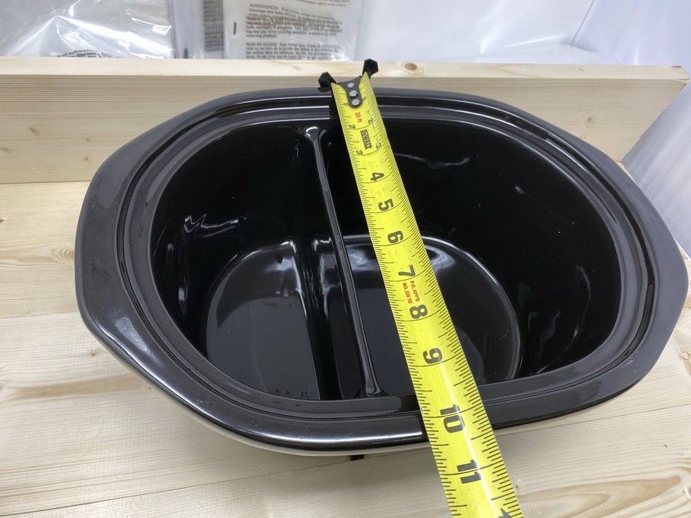 Slow Cooker Replacement Stoneware Black Oval With Divider & Glass Lid READ!!!